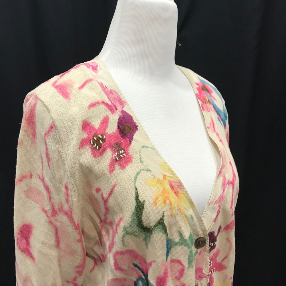 J Jill Size L Floral Cardigan Sweater Watercolor - Picture 4 of 7